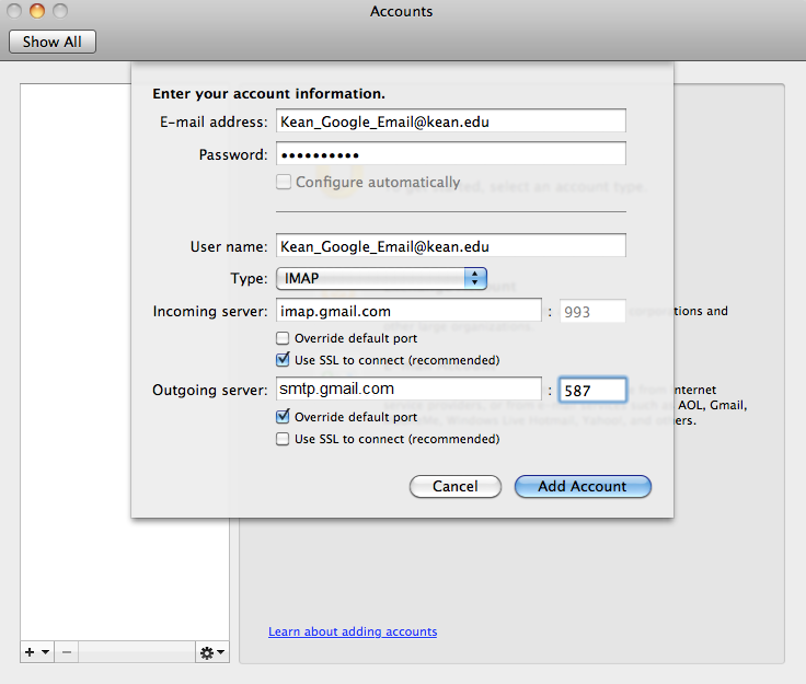 gmail settings for outlook 2011 for mac
